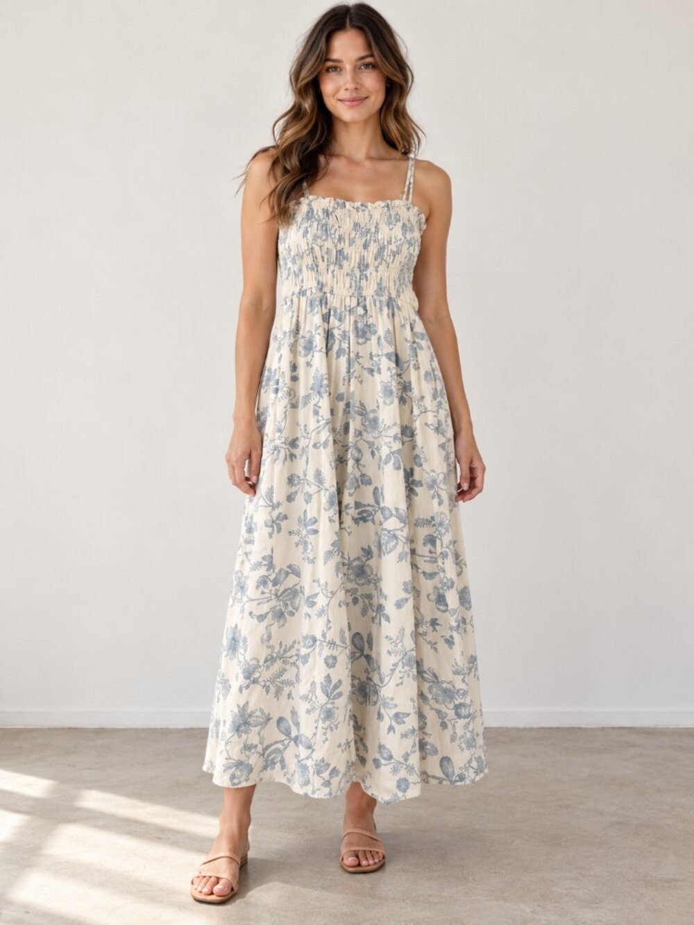 Universal Thread Blue Floral Smocked Maxi Dress | Size M